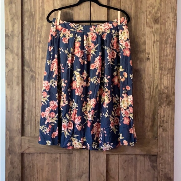 4/$20! Forever 21 Blue Pink Floral A Line Skirt - Picture 1 of 9